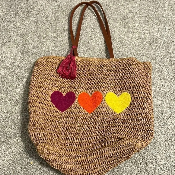 Straw tote bag with hearts - Picture 1 of 4